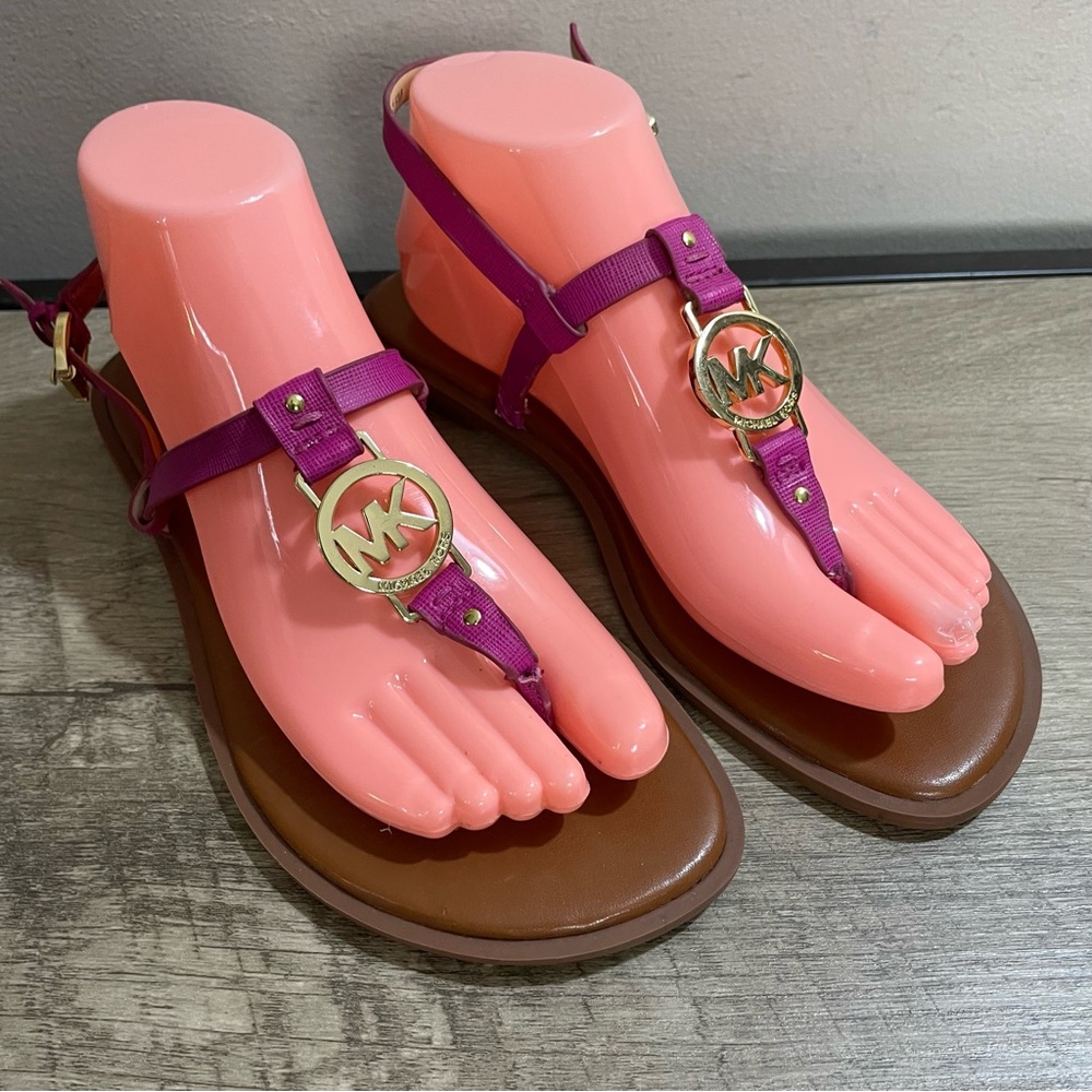 Women's MICHAEL KORS Fuchsia Pink SONDRA Flat MK Logo SUMMER Designer SANDALS